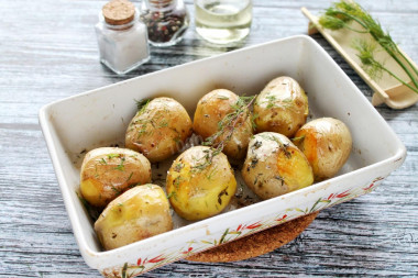 Whole baked new potatoes in the oven