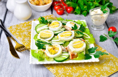 Salad with chicken cucumber and egg