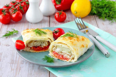 Fish baked in pita bread in the oven