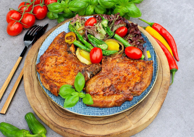 Pork on a baking sheet in the oven