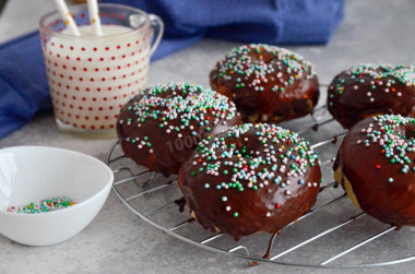 Donuts with chocolate glaze in the oven