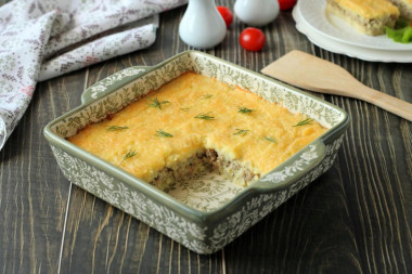 Mashed potato casserole in the oven with minced meat