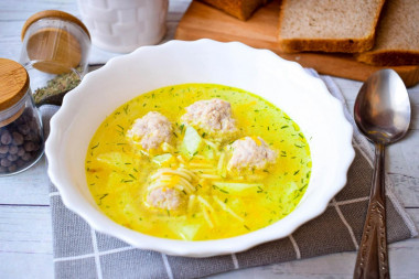 Soup with meatballs and noodles