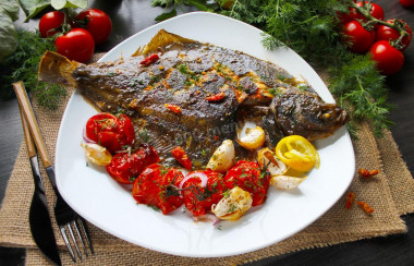 Whole baked flounder in the oven