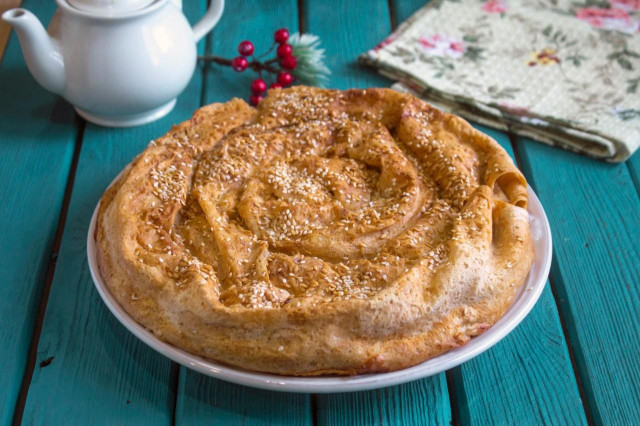 Pita bread pie with cheese in the oven