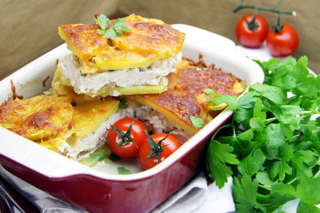 Chicken breast casserole in the oven with potatoes