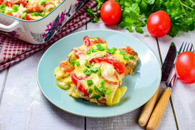 Pork in the oven with tomatoes and potatoes