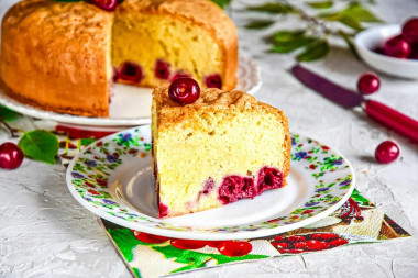 Cherry charlotte with cherries in the oven