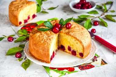 Cherry charlotte with cherries in the oven