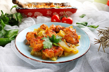 Chicken with potatoes in foil in the oven