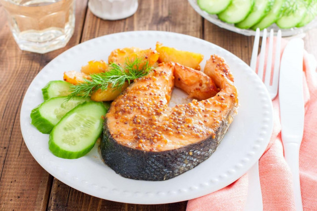 Salmon steak in the oven