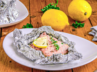 Baked chum salmon in foil in the oven