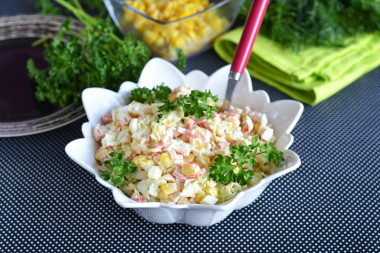 Salad with Peking cabbage, crab sticks and corn