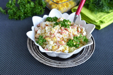 Salad with Peking cabbage, crab sticks and corn