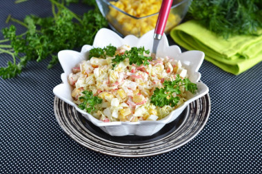 Salad with Peking cabbage, crab sticks and corn