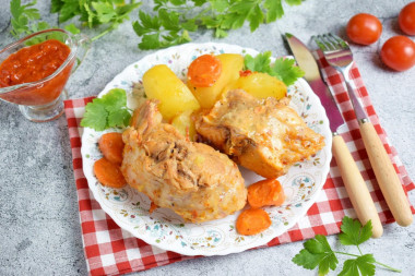 Rabbit in a sleeve for baking in the oven in sour cream