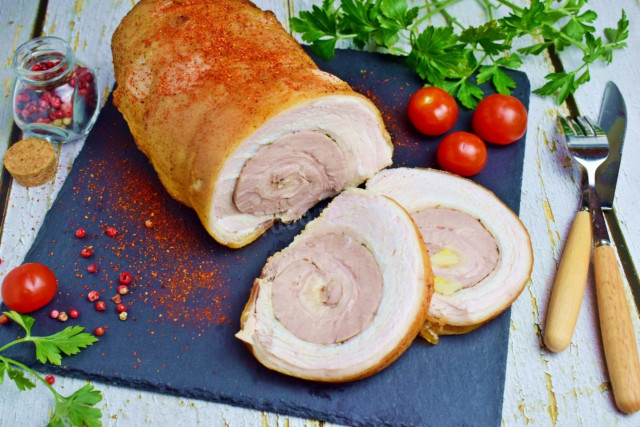 Pork belly roll baked in the oven