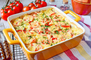 Casserole potato tomato cheese in the oven