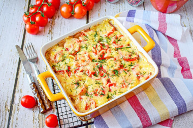 Casserole potato tomato cheese in the oven