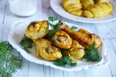 Chicken drumstick in the oven with mayonnaise