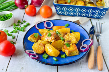 Pork baked with potatoes in the oven