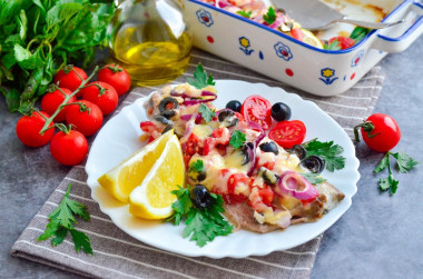 Fish baked in the oven with cheese