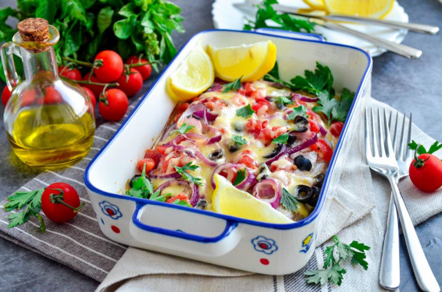 Fish baked in the oven with cheese