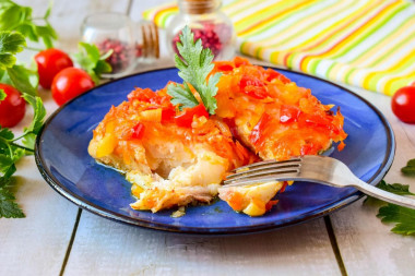 Pike perch with vegetables baked in the oven