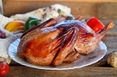 Duck with honey, soy sauce and mustard in the oven