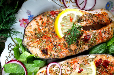 Salmon steak in the oven in foil