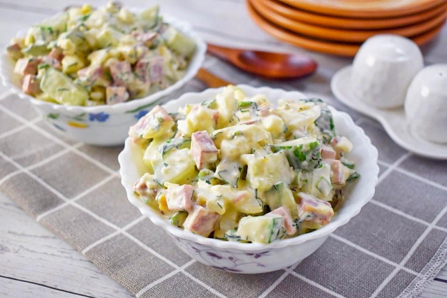 Salad with sausage and fresh cucumbers