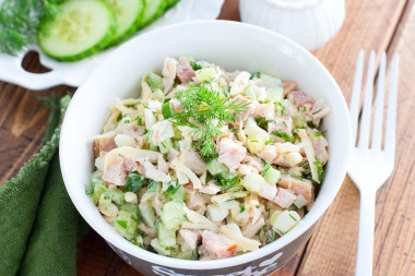 Salad with smoked chicken and fresh cucumber