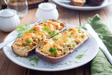 Stuffed eggplant baked in the oven with minced meat