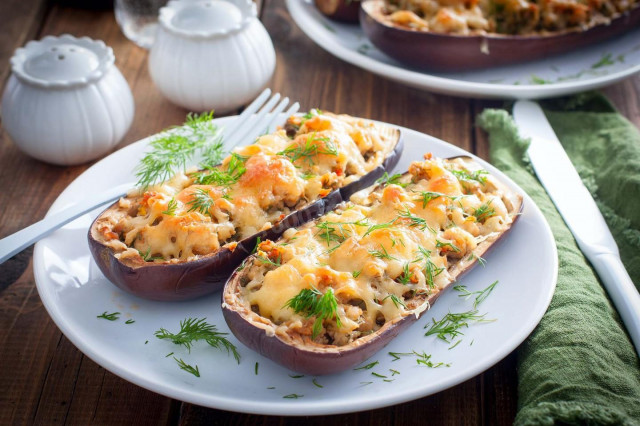 Stuffed eggplant baked in the oven with minced meat