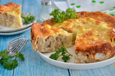 Lavash snail with minced meat in the oven pie