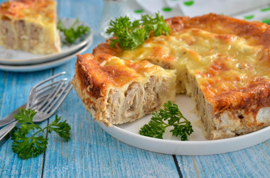 Lavash snail with minced meat in the oven pie