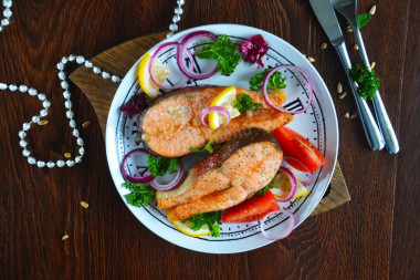 Sockeye salmon steaks baked in the oven