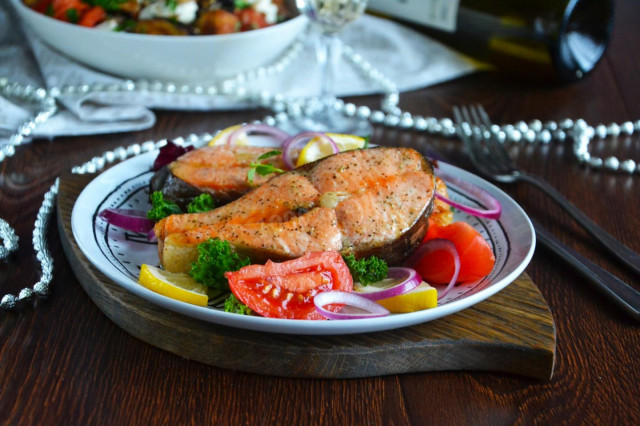 Sockeye salmon steaks baked in the oven