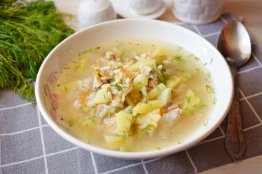 Canned pink salmon soup with rice