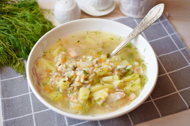 Canned pink salmon soup with rice