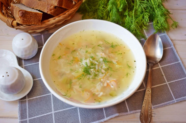 Canned pink salmon soup with rice