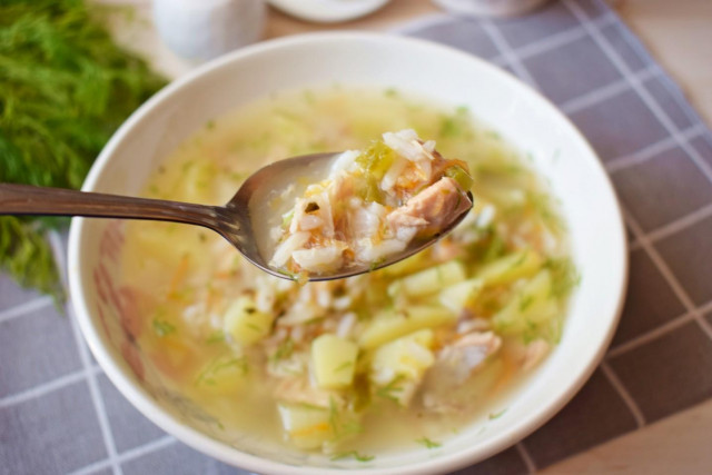 Canned pink salmon soup with rice