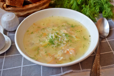 Canned pink salmon soup with rice