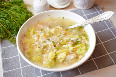 Canned pink salmon soup with rice