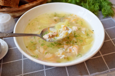 Canned pink salmon soup with rice