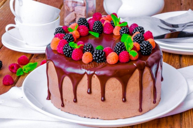 Chocolate sponge cake on boiling water