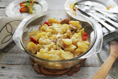 Chicken breast in the oven with potatoes and cheese