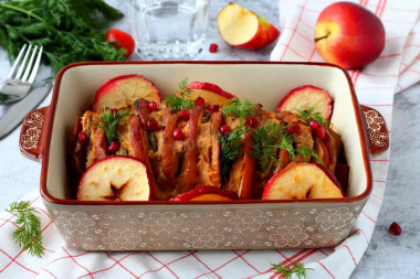 Pork with apples baked in the oven