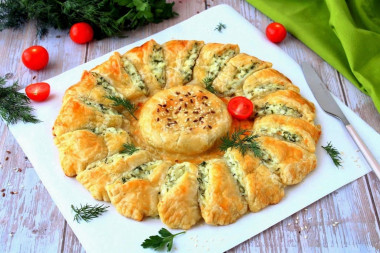 Pie with Adyghe cheese and puff pastry greens