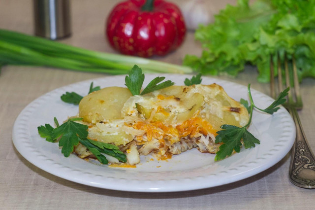 Fish under a fur coat baked in the oven